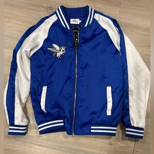 Lola and the Boys Blue and White Bomber Jacket with Pegasus Patch